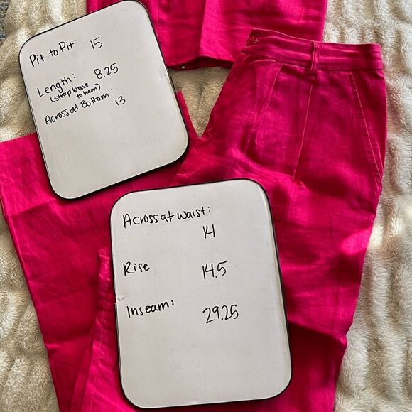 Reformation 2 Pc Set -Vesta Pant and Orzo Linen Smocked Halter Top in Corvette - Picture 8 of 11